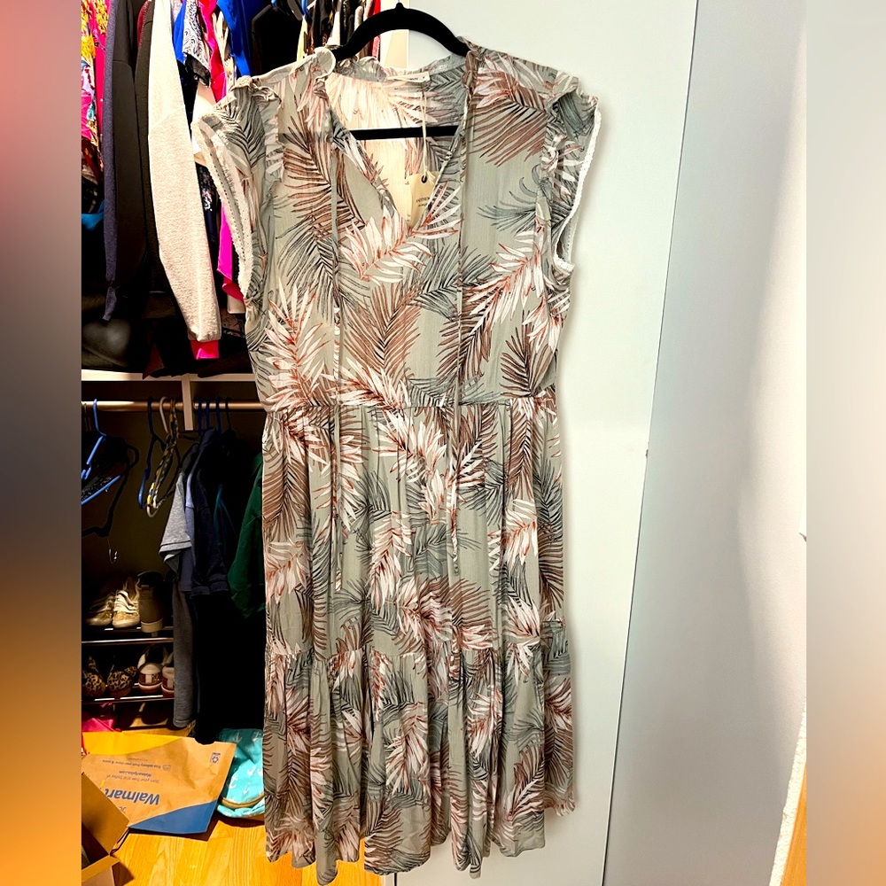 Sage, palm printed, midi dress